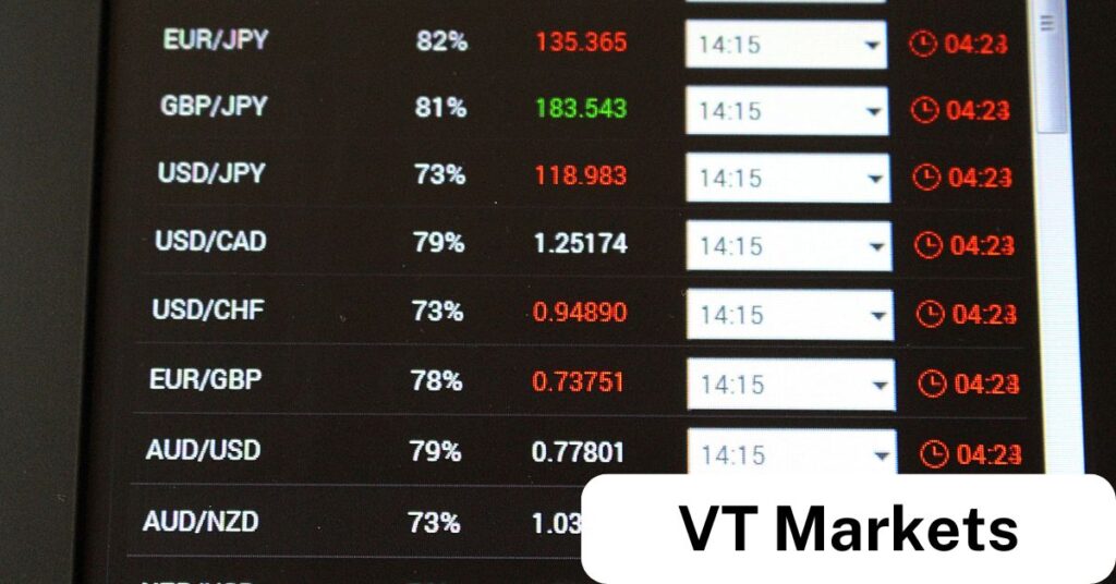 Forex trading dashboard displaying currency pairs, exchange rates, and trade percentages, symbolizing the dynamic opportunities in Forex trading with VT Markets.